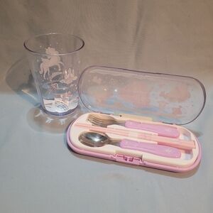Pink and Purple Utensil Set with Cup